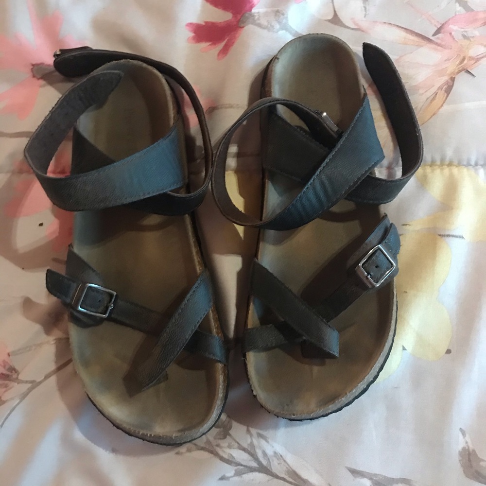 dark brown buckle sandals